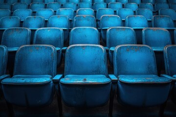 Aerial View of Minimalistic Empty Stadium with Blue Seats