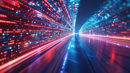 Fototapeta premium Immerse in a vibrant digital landscape showcasing the dynamic flow of data on the internet. This abstract representation captures speed and connectivity in a futuristic design.