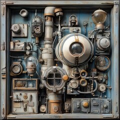 Fototapeta premium Steampunk Machine: A Detailed Artwork of Intricate Mechanisms