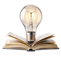 An illuminated light bulb rises from an open book symbolizing the connection between creativity and knowledge in a compelling artistic display