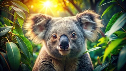 Obraz premium Adorable Koala Close-Up: Australian Rainforest Aerial Photography