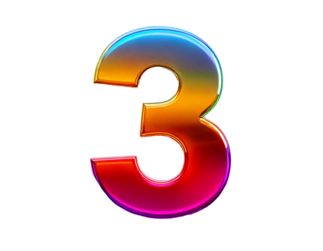 Colorful metallic number isolated on transparent background
