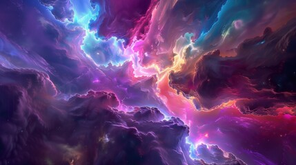 a enchanting abstract landscape, with radiant colors and ethereal forms floating in an imaginative realm, white space in the center of the page for text