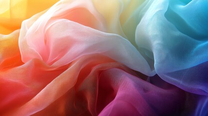 Obraz premium Colorful Fabric Draping Elegantly, Showcasing Vibrant Hues and Soft Textures in a Warm Light Setting