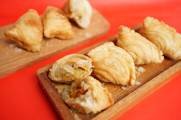 Golden Curry Puffs Flaky Pastry Warm Spices Rustic Charm