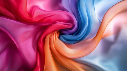 Obraz premium Colorful Silk Fabric Swirling Together in a Vibrant Pattern Creates a Stunning Visual Effect