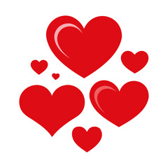 Happy Valentine's Day Red heart icons set Silhouette vector Isolated on transparent background