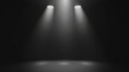 Explore an empty room illuminated by a celestial light filtering through ceiling,  with a sleek black wall providing an ideal backdrop for showcasing logo mockups or product presentations in stock pho