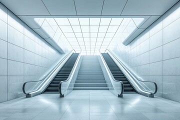 Obraz premium Minimalistic Subway Station Interior with Bright Atmosphere and Escalator