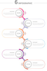 Colorful Modern Business vector infographic design template with icons and 6 options or steps. Can be used for process diagram, presentations, workflow layout, banner, flow chart, info graph