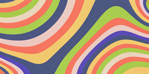 Obraz premium Retro vibrant color swirly, wayvy, curvy abstract background with grainy texture for a vintage or 70s-inspired nostalgic, playful, psychedelic vibe