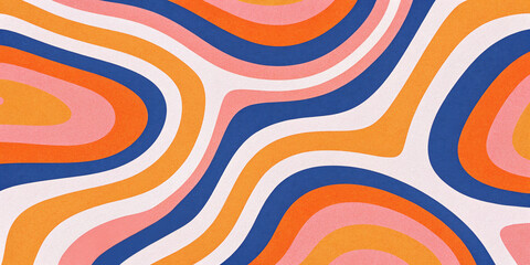 Retro vibrant color swirly, wayvy, curvy abstract background with grainy texture for a vintage or 70s-inspired nostalgic, playful, psychedelic vibe