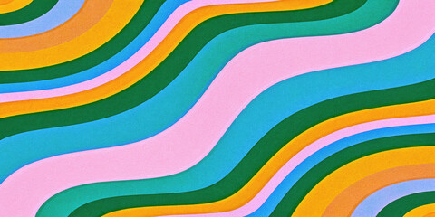 Obraz premium Retro vibrant color swirly, wayvy, curvy abstract background with grainy texture for a vintage or 70s-inspired nostalgic, playful, psychedelic vibe