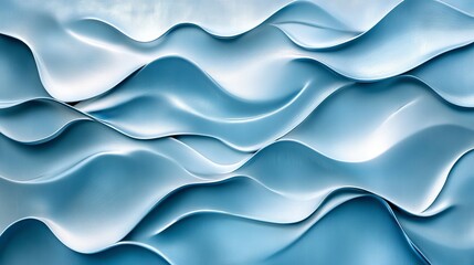 Fototapeta premium 64.A clean and elegant rendering of undulating wave patterns set against a bright blue background. The soft curves are illuminated with subtle highlights and shadows, adding depth and a sense of
