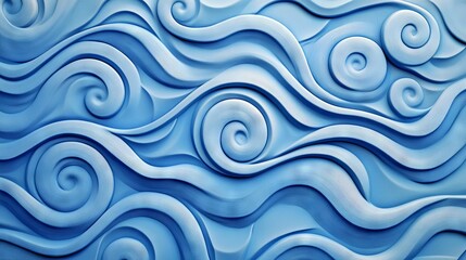 Obraz premium 75.A clean and modern rendering of wave-inspired patterns against a bold blue background. The layered curves interweave seamlessly, creating a dynamic and flowing texture with a subtle