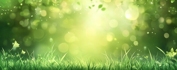 Obraz premium Vibrant Green Grass, Lush Leaves, and Sparkling Dewdrops: Nature's Serene Beauty, Evoking Tranquility and Calm.