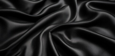 Fototapeta premium Luxurious Black Satin Fabric Smooth Texture Background with Rich Sheen and Intricate Folds