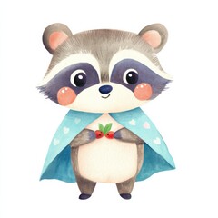 Fototapeta premium A cute raccoon superhero character, wearing a cape, watercolor illustration, vibrant colors, isolated on white background --profile jh84aip --v 6.1 Job ID: d3bc3582-b508-43b5-ae1b-f121d6161ebd