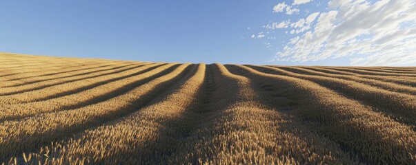 Fototapeta premium Golden Wheat Field Under a Clear Sky A Serene Rural Landscape