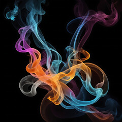 A smoke-inspired abstract background with wisps of colorful, translucent vapor swirling against a deep black canvas.