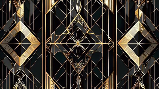 Abstract Art Deco Geometric Pattern in Black and Gold