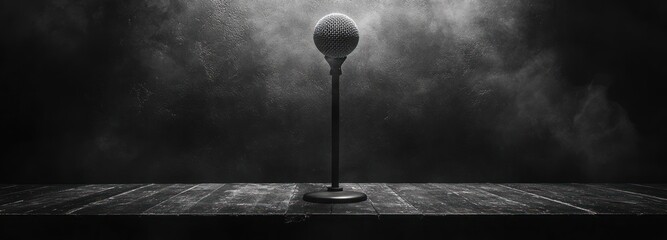 Elegant Minimalist Black and White Microphone on Stand in Low-Key Lighting