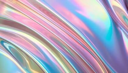 パステルカラーの虹色に輝く艶のある波打つホログラムの背景素材,AIで生成