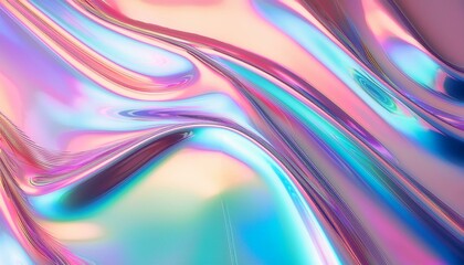 パステルカラーの虹色に輝く艶のある波打つホログラムの背景素材,AIで生成
