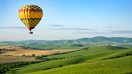 Fototapeta premium A hot air balloon floating in the distance