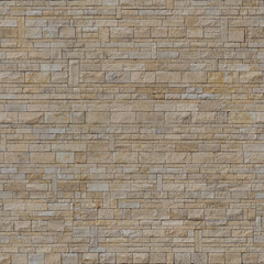 Fototapeta premium Stone texture of stacked yellow limestone wall cladding seamless pattern