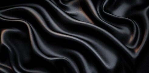 Obraz premium Luxurious Black Satin Fabric Close-up Smooth Texture with Rich Sheen Elegant Background Design