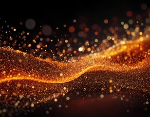 Abstract Golden Particles: An abstract and mesmerizing backdrop of golden particles floating and swirling in a dynamic, almost liquid-like motion, against a dark background.