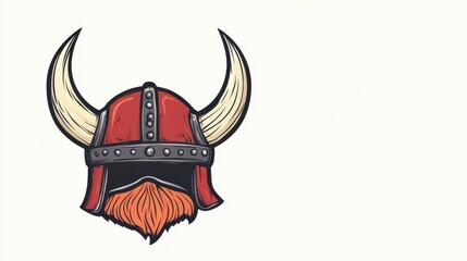 Viking Helmet Vector Illustration with Horns and Beard Detail