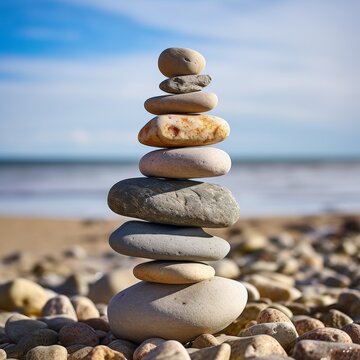 Balanced pebble stones stack.