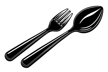  Beautiful plastic chrome spoon and fork vector art illustration