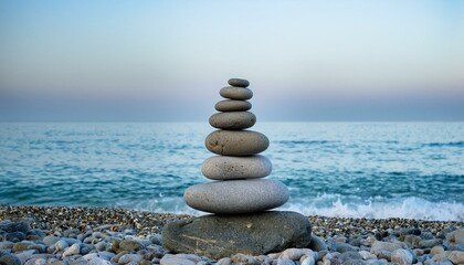 Fototapeta premium Serene Stack of Stones by the Sea