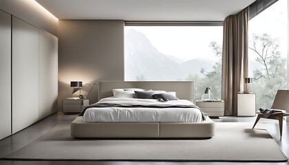 sleek bedroom with neutral tones and clean lines