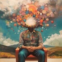 Fototapeta premium Surreal Mind Explosion: A vibrant painting of imagination and creativity