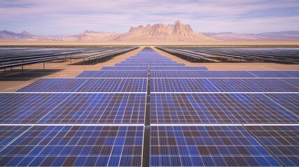 Expansive Solar Farm with Mountainous Backdrop in Desert Landscape