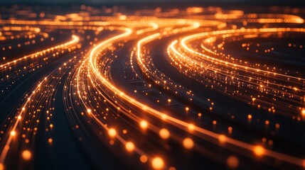 Abstract glowing orange fiber optic streams.