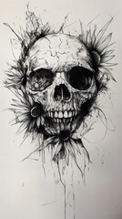 Memento Mori: Skull and Flowers in Ink