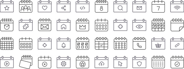 Calendar Line Icon Pack. Outline Signs for Graphic and Web Design, Apps, Adverts, Various Cards