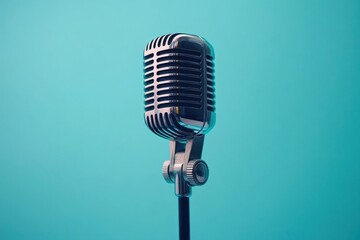 Fototapeta premium Classic Vintage Microphone on Teal Background