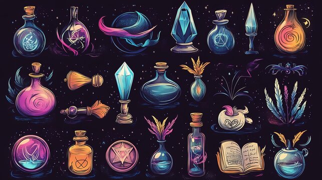 A vector collection of witch symbols and magic elements