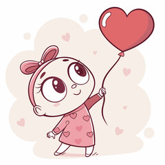 Obraz premium Vector cute Baby Girl With Love Heart