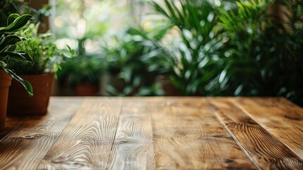 Obraz premium Rustic Table Surrounded by Lush Greenery