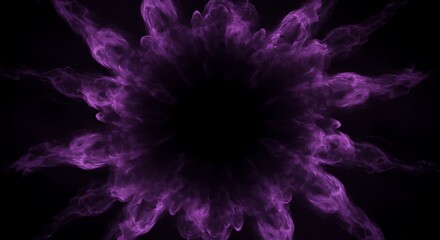 Obraz premium Smoke exploding outward from circular empty center, dramatic smoke or fog effect with purple scary glowing for spooky Halloween background. 