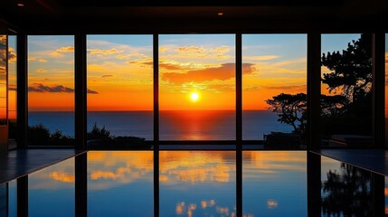 Fototapeta premium Sunset view from indoor pool.