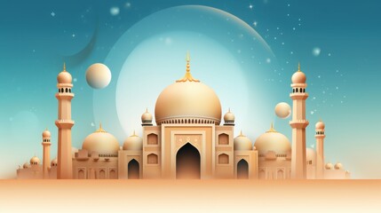 Majestic Mosque under a Celestial Sky: A Digital Painting of Islamic Architecture