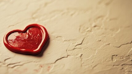 Fototapeta premium Red Heart Wax Seal on Textured Beige Background for Decorative Use